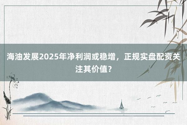 海油发展2025年净利润或稳增，正规实盘配资关注其价值？