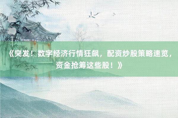 《突发！数字经济行情狂飙，配资炒股策略速览，资金抢筹这些股！》