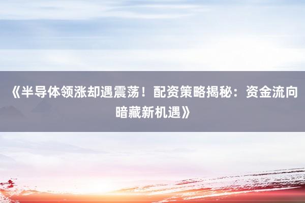 《半导体领涨却遇震荡！配资策略揭秘：资金流向暗藏新机遇》