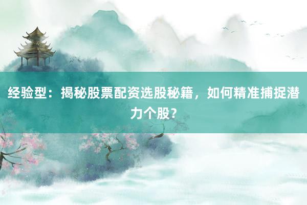 经验型：揭秘股票配资选股秘籍，如何精准捕捉潜力个股？