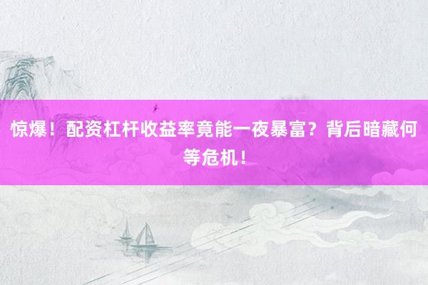 惊爆！配资杠杆收益率竟能一夜暴富？背后暗藏何等危机！