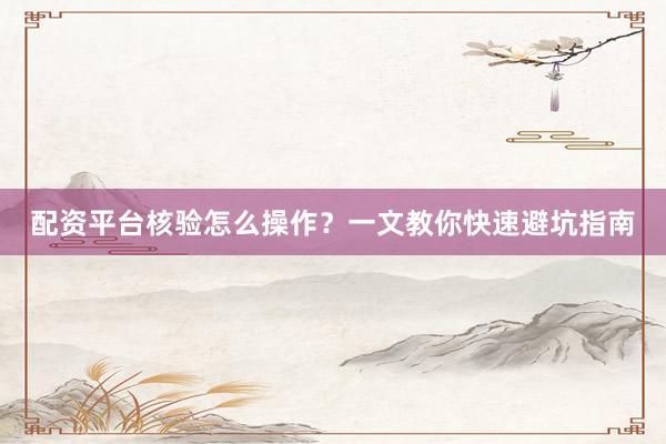 配资平台核验怎么操作？一文教你快速避坑指南
