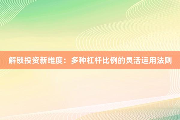 解锁投资新维度：多种杠杆比例的灵活运用法则