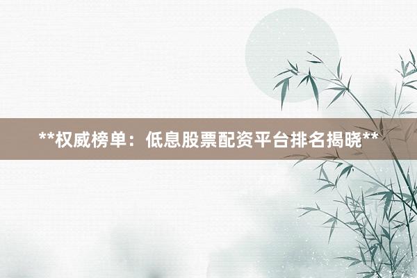 **权威榜单：低息股票配资平台排名揭晓**